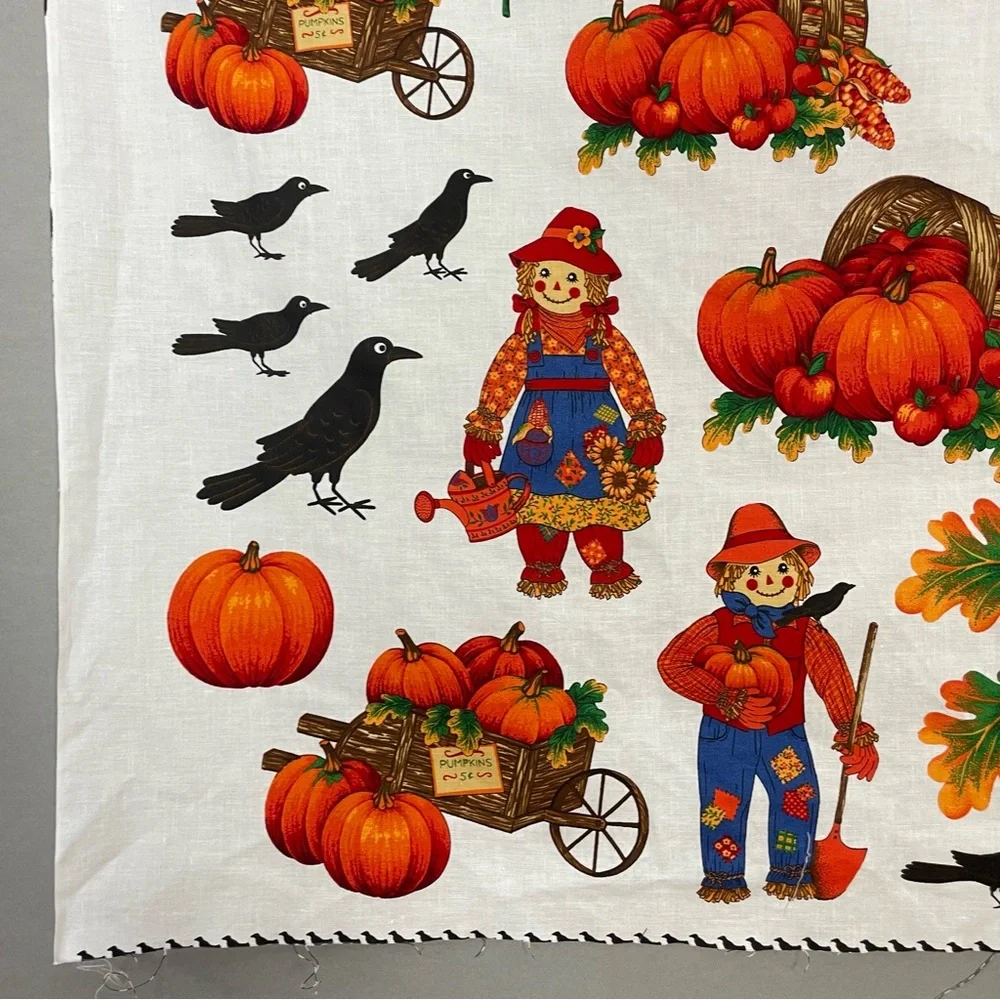 Vintage Autumn Applique No-Sew Crafting Fabric Panel Halloween Thanksgiving #K31
